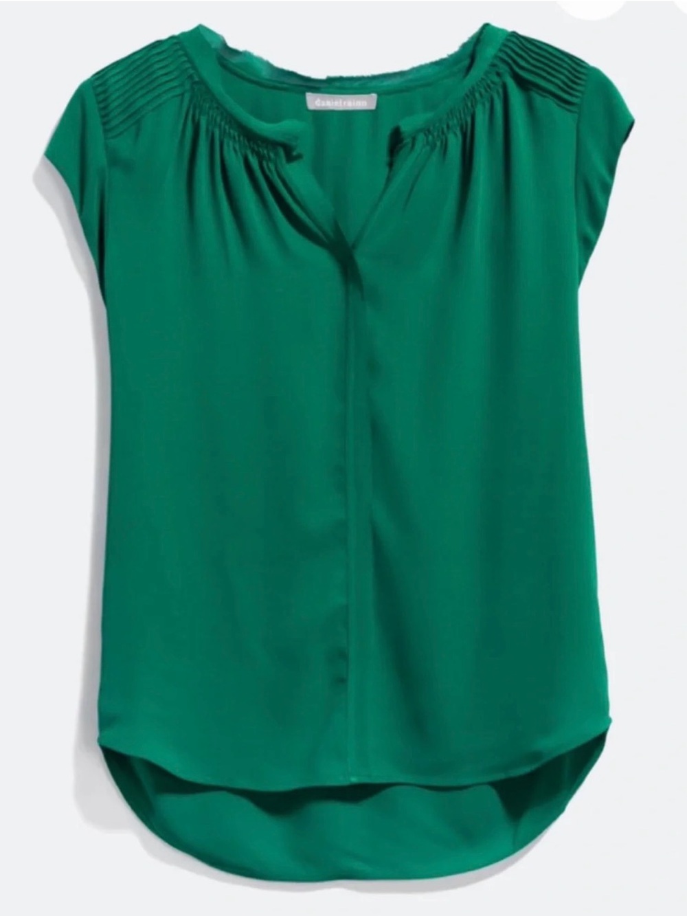 Daniel Rainn Bernal Split Neck Cap-Sleeve Blouse, Emerald, Size S